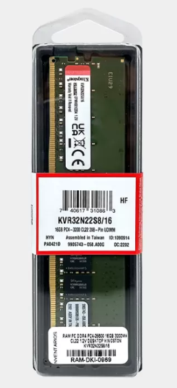 RAM PC DDR4 PC4-25600 16GB 3200MHZ CL22 1.2V DESKTOP KINGSTON KVR32N22S8